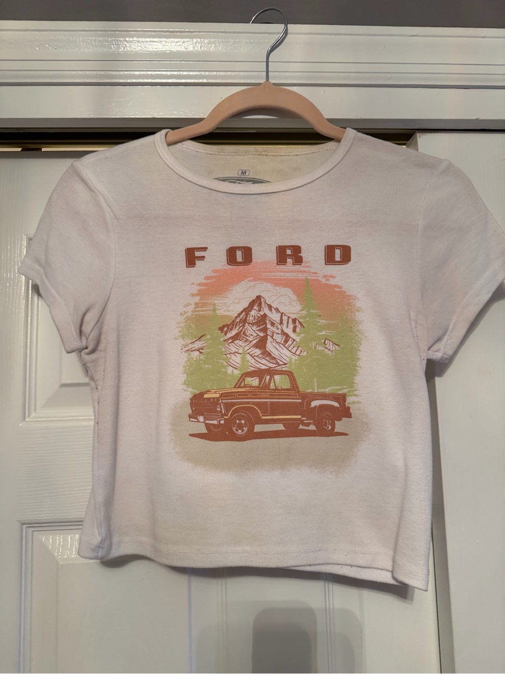Ford White Tee with Rust & Green Scenic Print